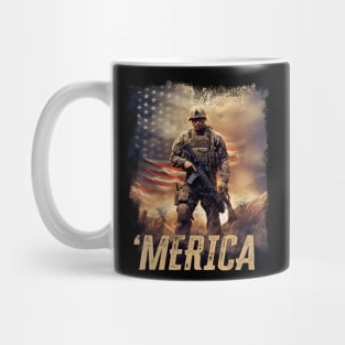 Merica Heroic Navy Seal Waving Flag USA Veteran Mug